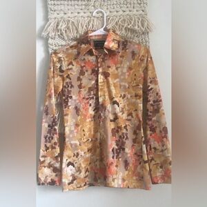 Vintage 70’s GIVENCHY For Chesa Orange Brown Tans Disco Button Down Shirt Unisex